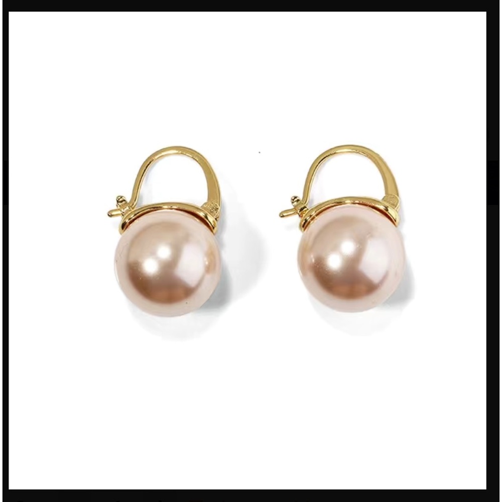 Pink Large Pearl with Gold Accents Drop Earrings